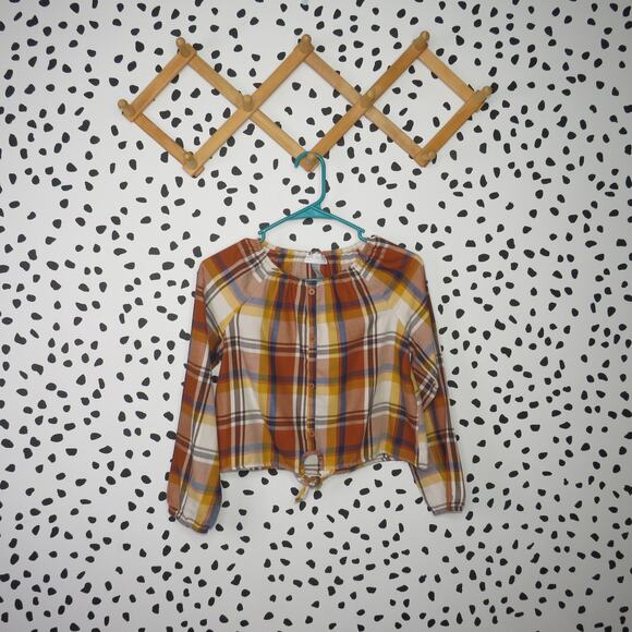 The Children’s Place Brown Plaid Print Tie Front Girls Long Sleeve Shirt - Picture 1 of 6